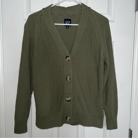 Gap Women’s Tortoise Shell Button Up Knit Cardigan Sweater Green XS 100% Cotton - Picture 1 of 6